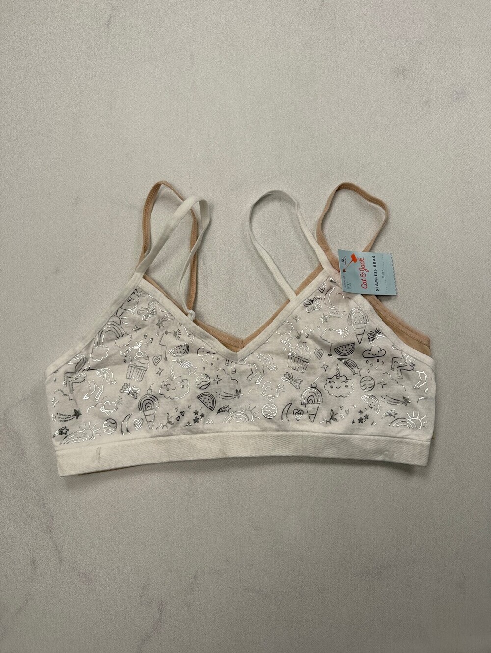 Cat & Jack Printed Bralette Beige 2010s Adjustable Lot of 2 - Girls XL